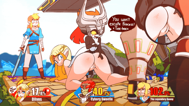 Link, Ganondorf and Midna spanking Zelda (diives) [super smash bros]